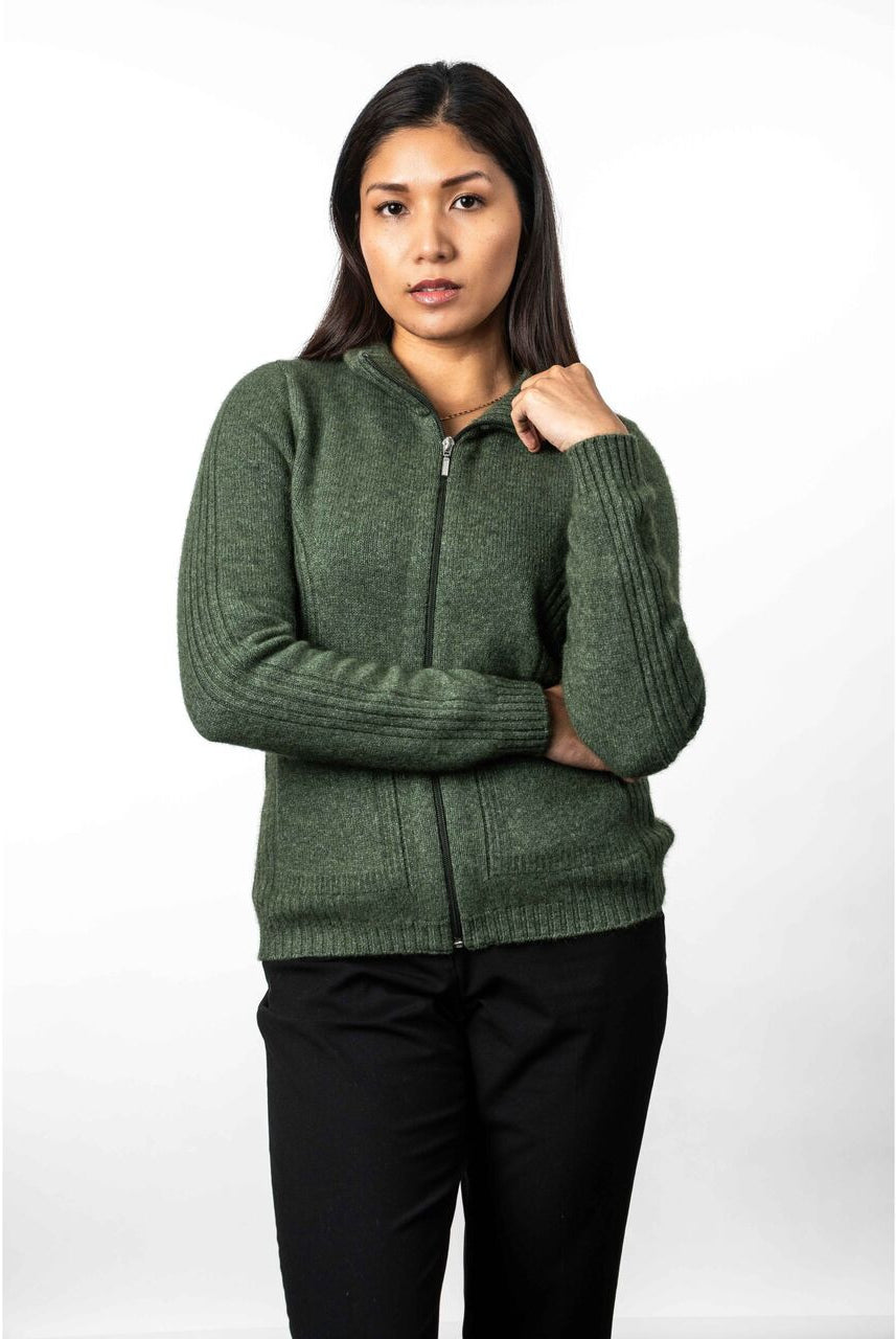 Koru - Merino & Possum Rib Detail Jacket (KO571)Moss