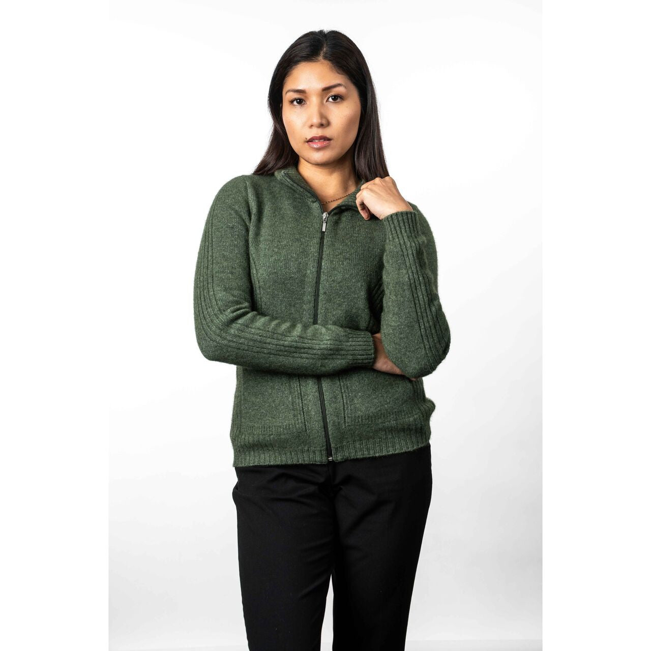 Koru - Merino & Possum Rib Detail Jacket (KO571)Moss