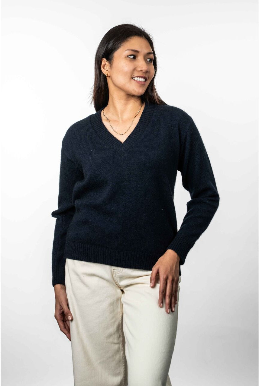 Koru - Merino & Possum V Neck Jumper (KO573)Navy