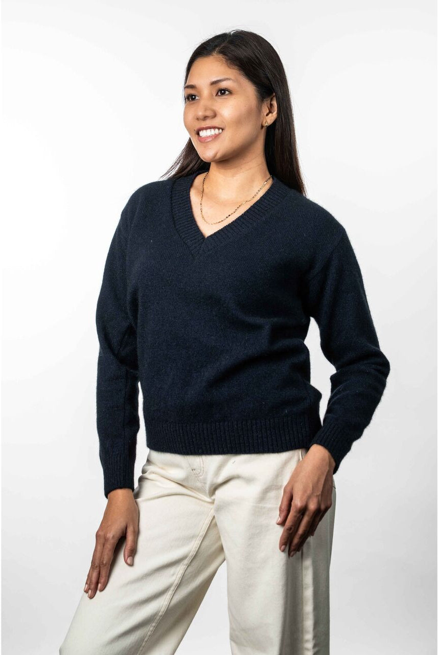 Koru - Merino & Possum V Neck Jumper (KO573)Navy
