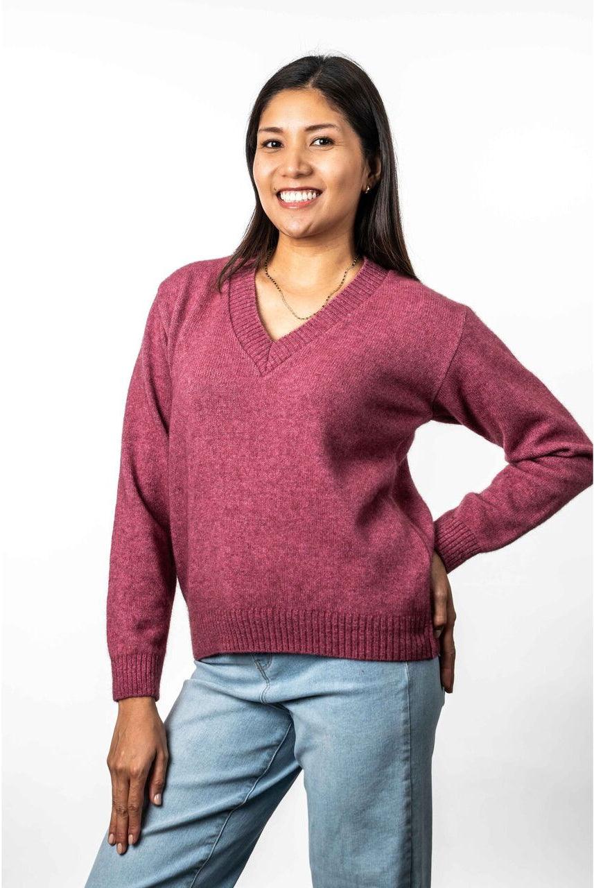Koru - Merino & Possum V Neck Jumper (KO573)Rose