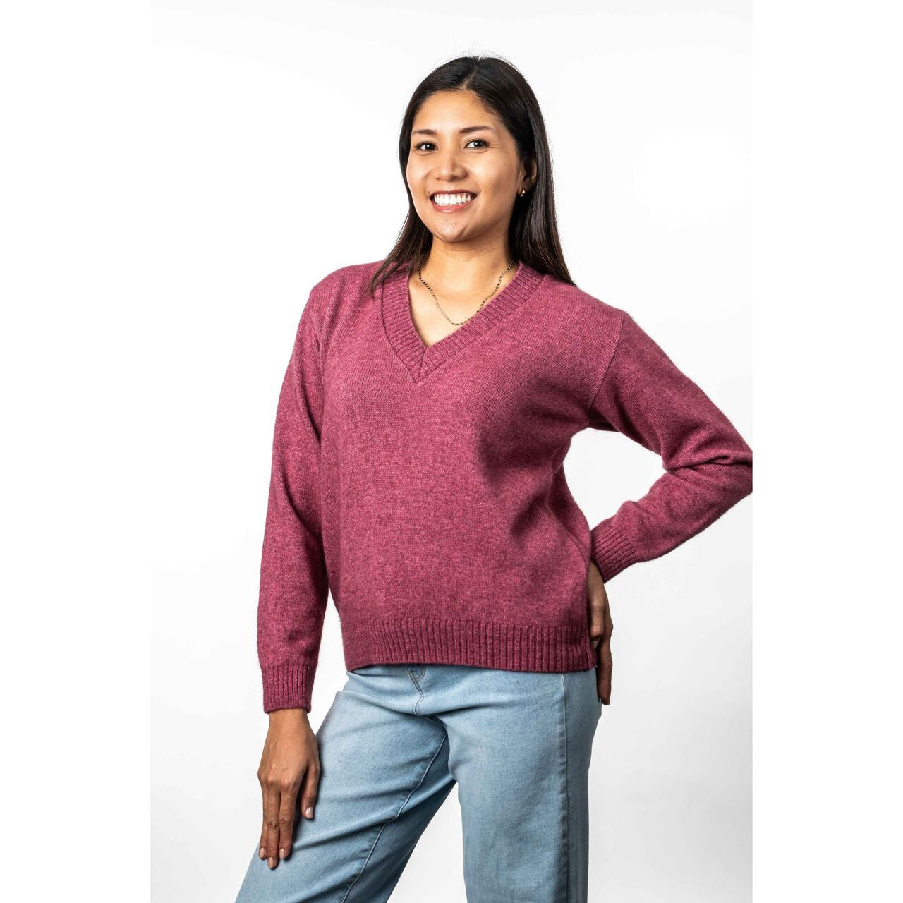Koru - Merino & Possum V Neck Jumper (KO573)Rose
