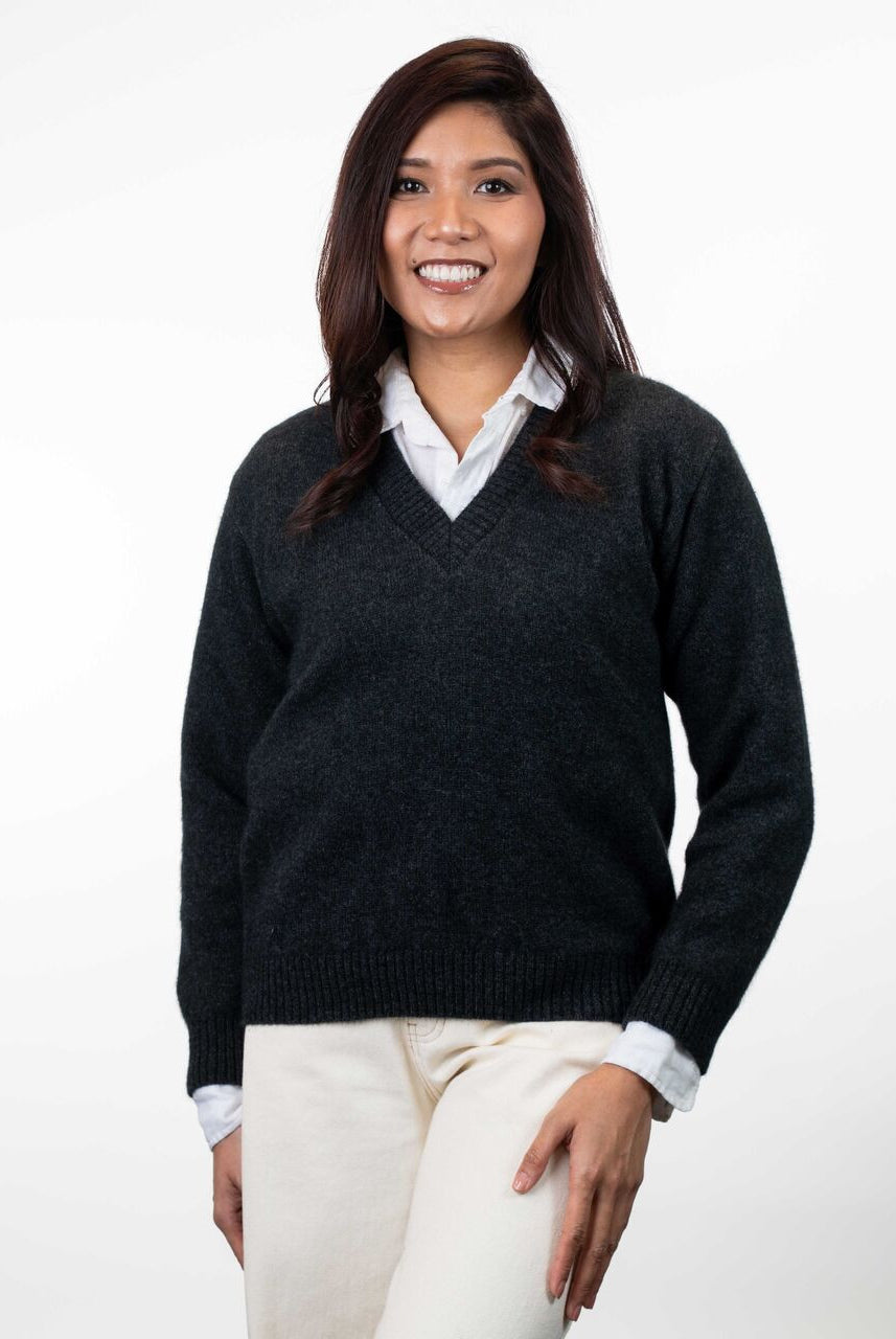Koru - Merino & Possum V Neck Jumper (KO573)Charcoal