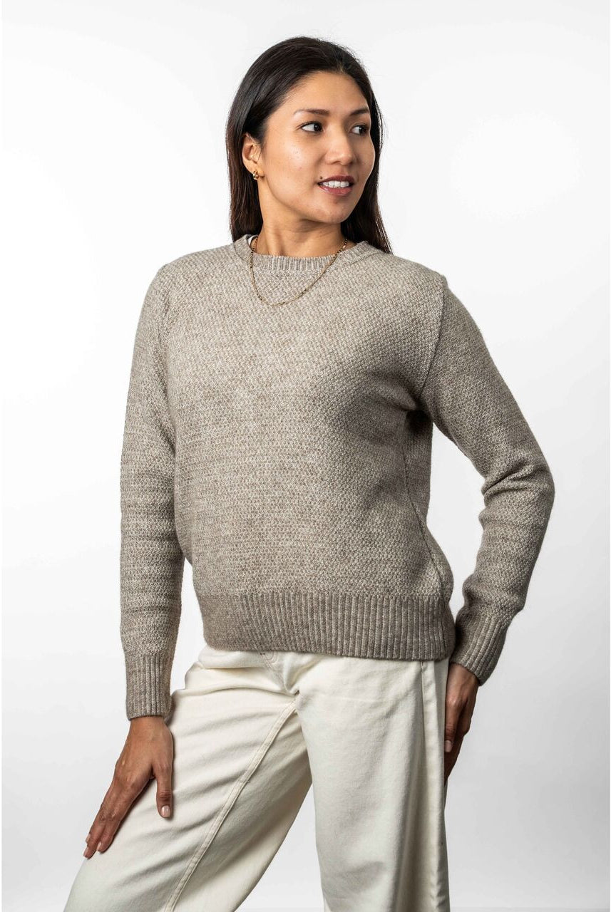 Koru - Merino & Possum Moss Stich Plated Jumper (KO574)Mocha/Oatmeal