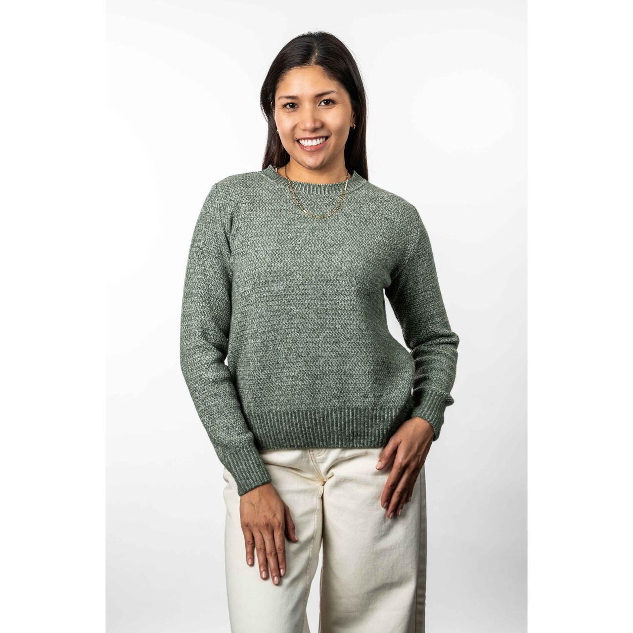 Koru - Merino & Possum Moss Stich Plated Jumper (KO574)Moss/Natural