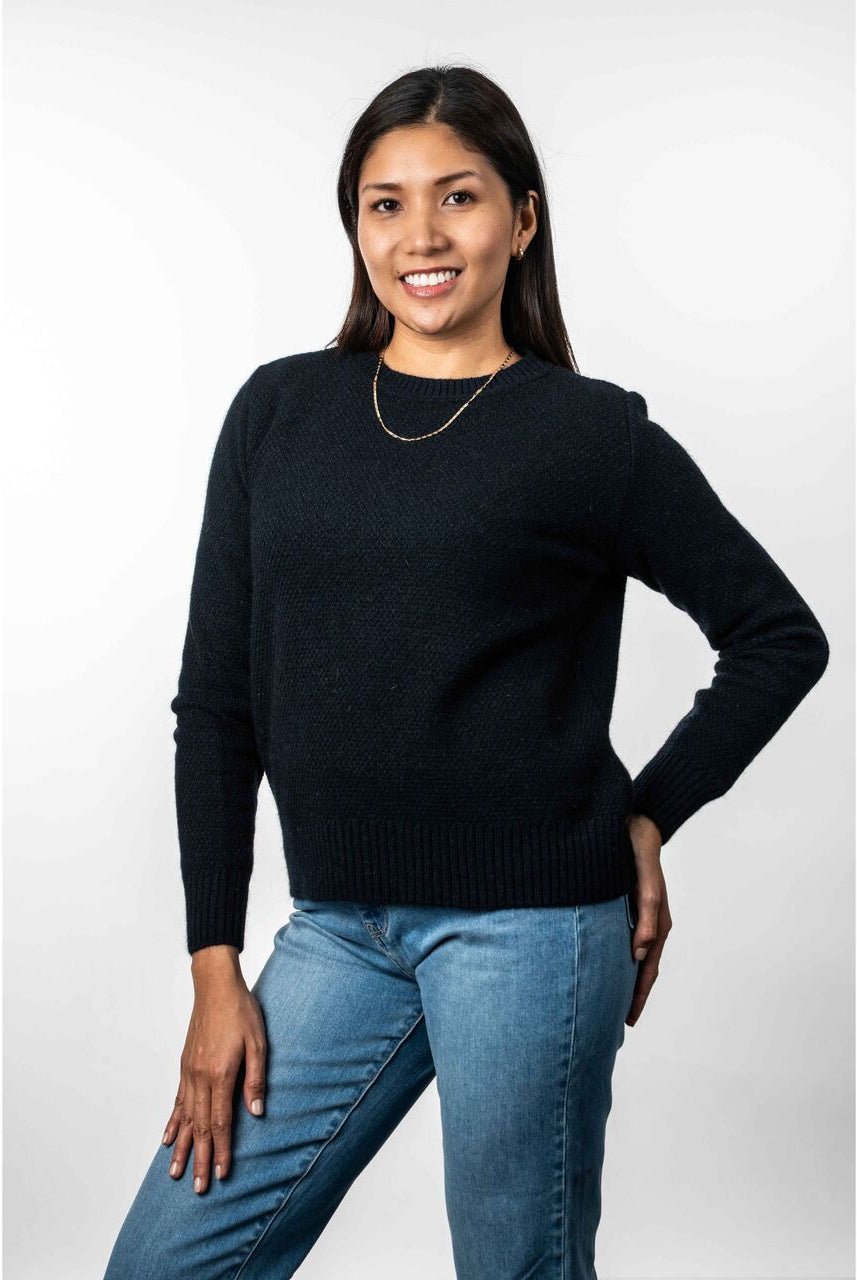 Koru - Merino & Possum Moss Stich Plated Jumper (KO574)Navy/Black