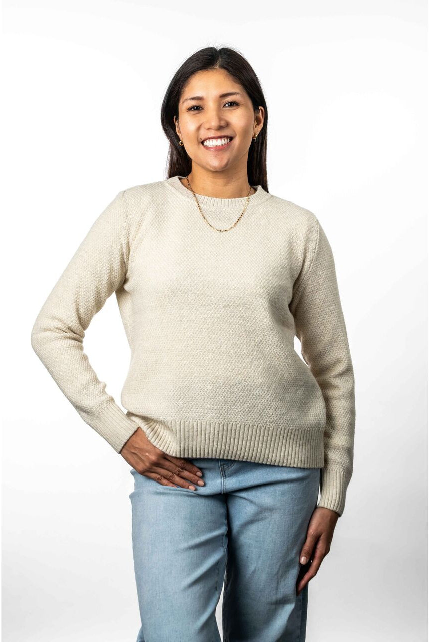 Koru - Merino & Possum Moss Stich Plated Jumper (KO574)White/Natural