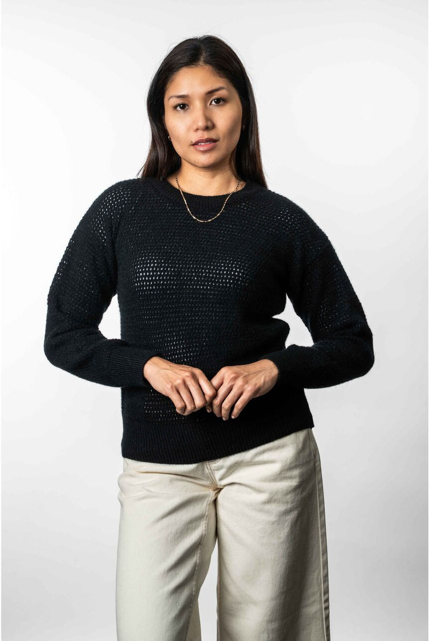 Koru - Merino & Possum Crochet Knit Jumper (KO577)Black
