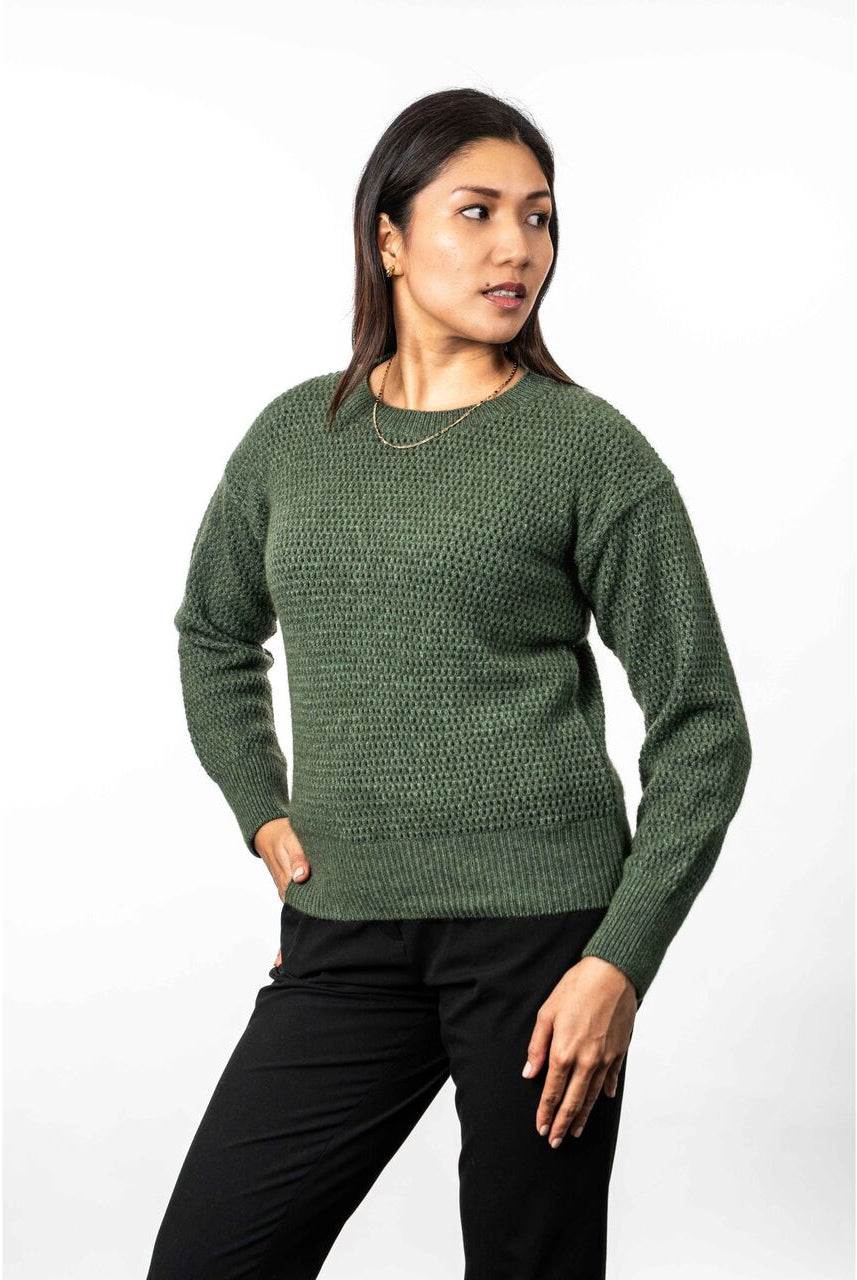 Koru - Merino & Possum Crochet Knit Jumper (KO577)Moss