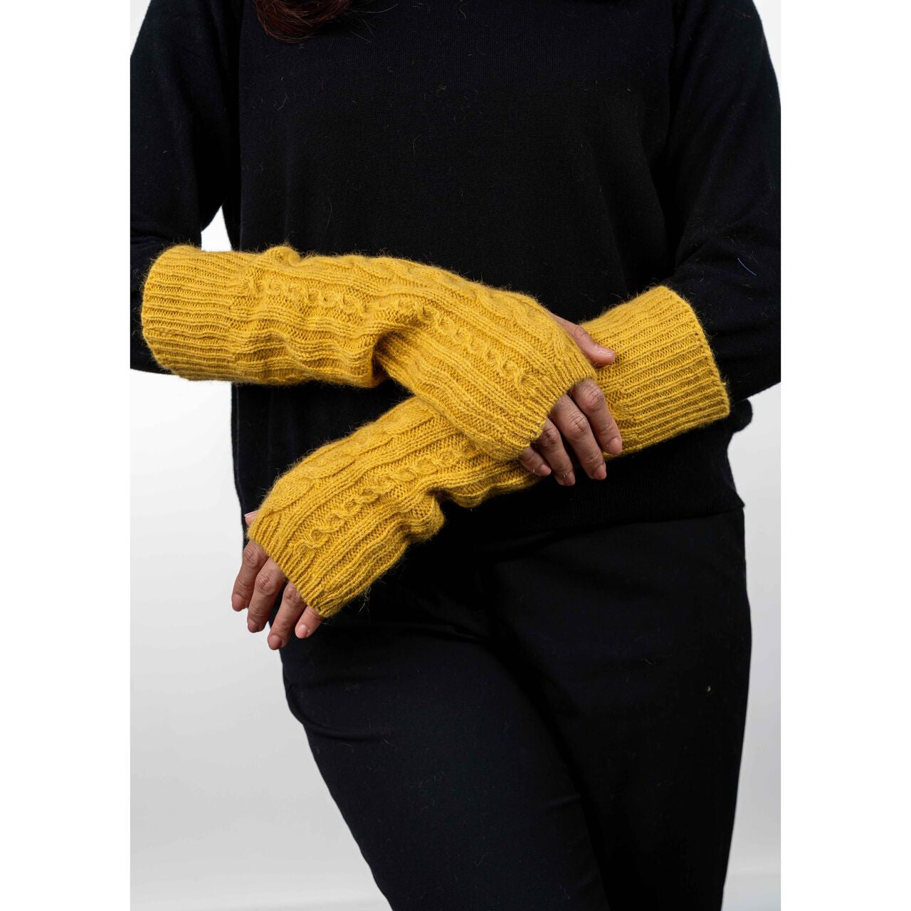 Koru Cabled Merino - Possum Glovelets (KO62)Kowhai