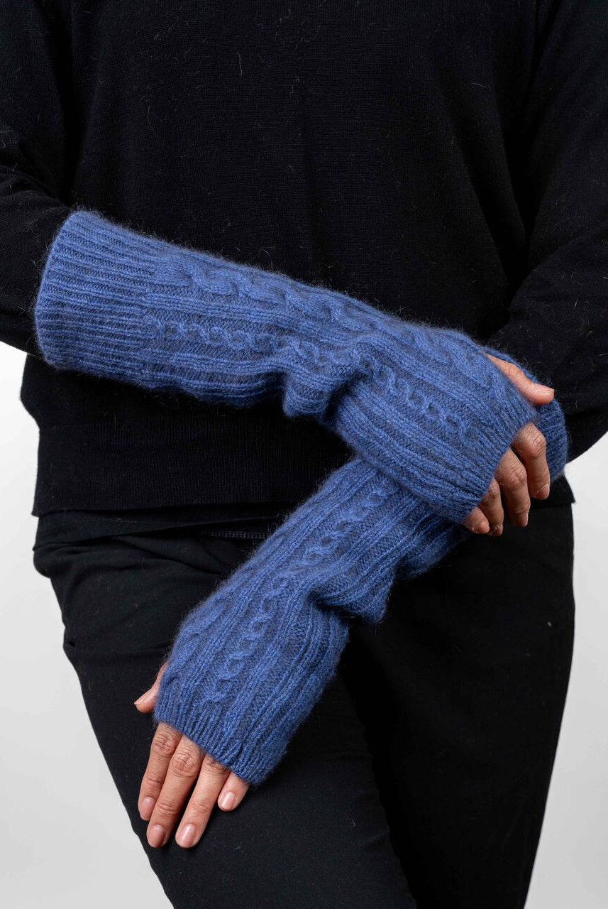 Koru Cabled Merino - Possum Glovelets (KO62)Periwinkle