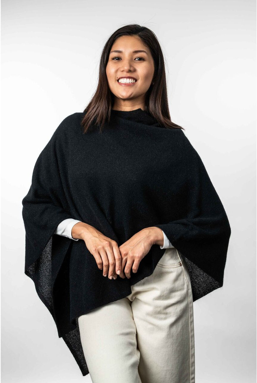 Koru Merino - Possum Two Way Poncho (KO798)Black