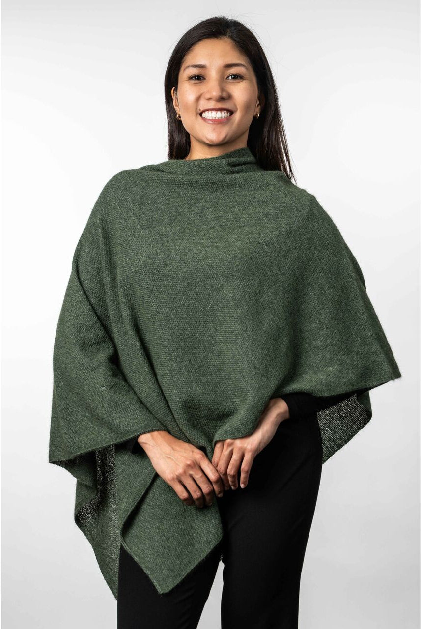 Koru Merino - Possum Two Way Poncho (KO798)Moss