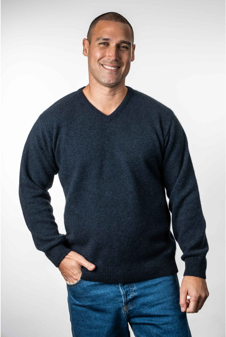 Koru - Men's Merino & Possum V Neck Sweater (KO841)Indigo