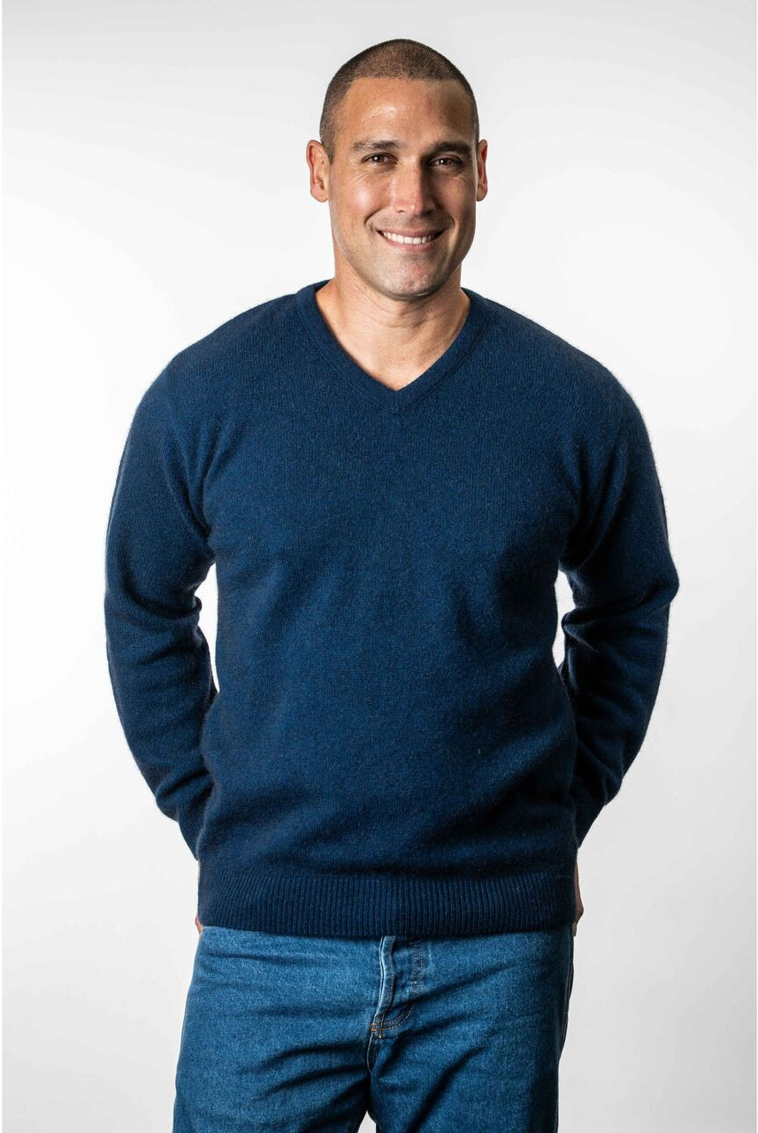 Koru - Men's Merino & Possum V Neck Sweater (KO841)Marine
