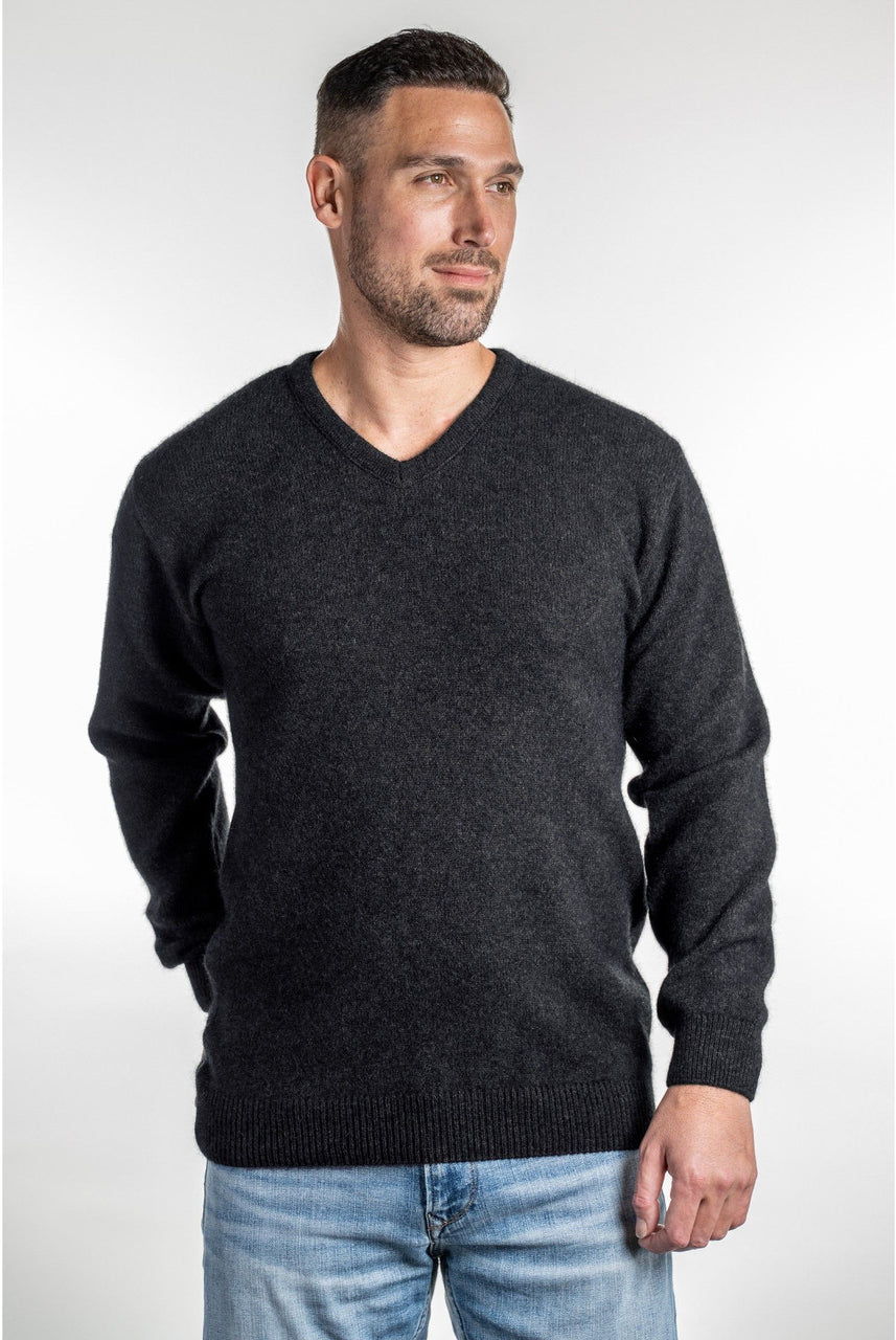 Koru - Men's Merino & Possum V Neck Sweater (KO841)Charcoal