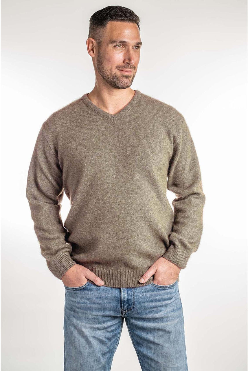 Koru - Men's Merino & Possum V Neck Sweater (KO841)Mocha