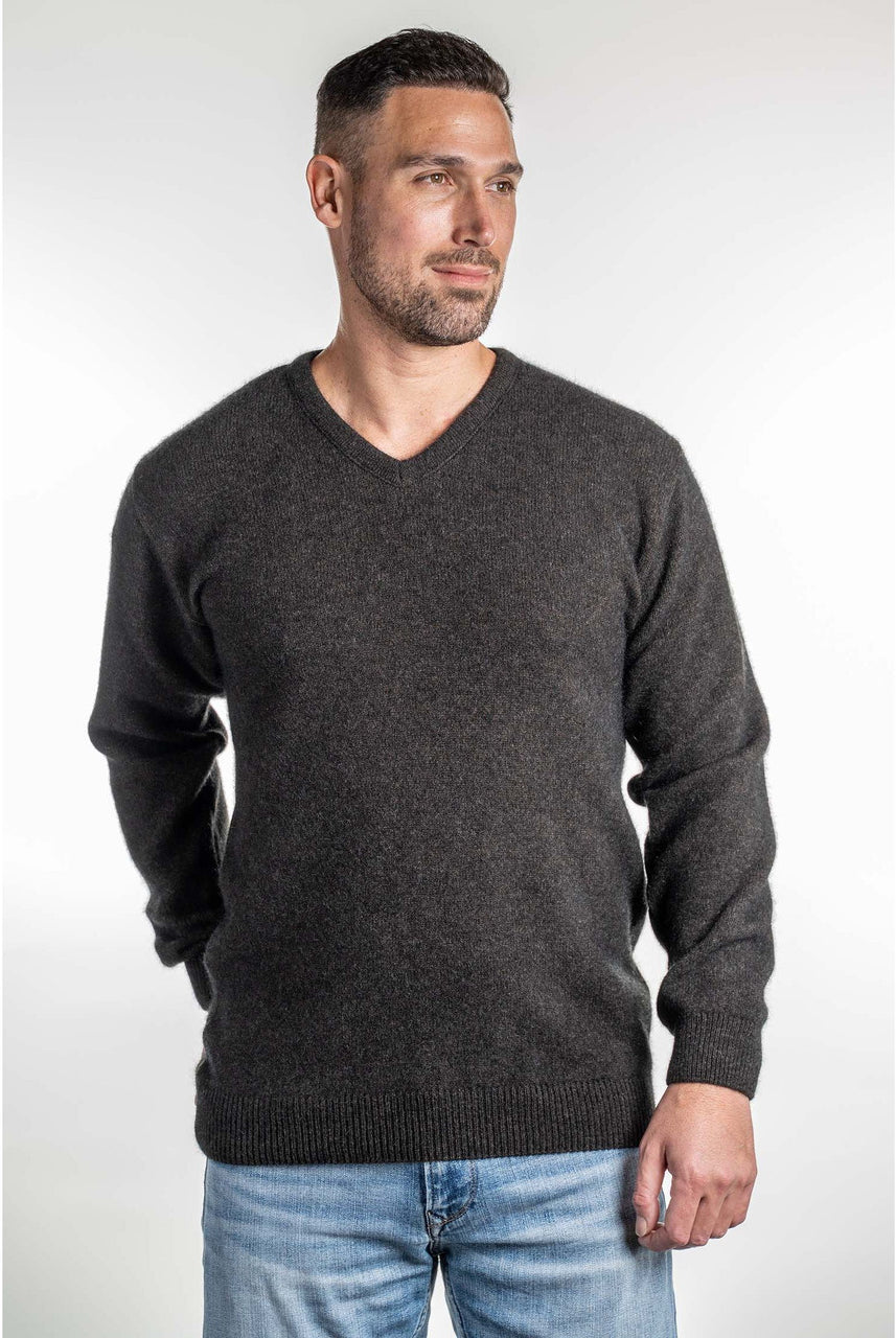 Koru - Men's Merino & Possum V Neck Sweater (KO841)Espresso