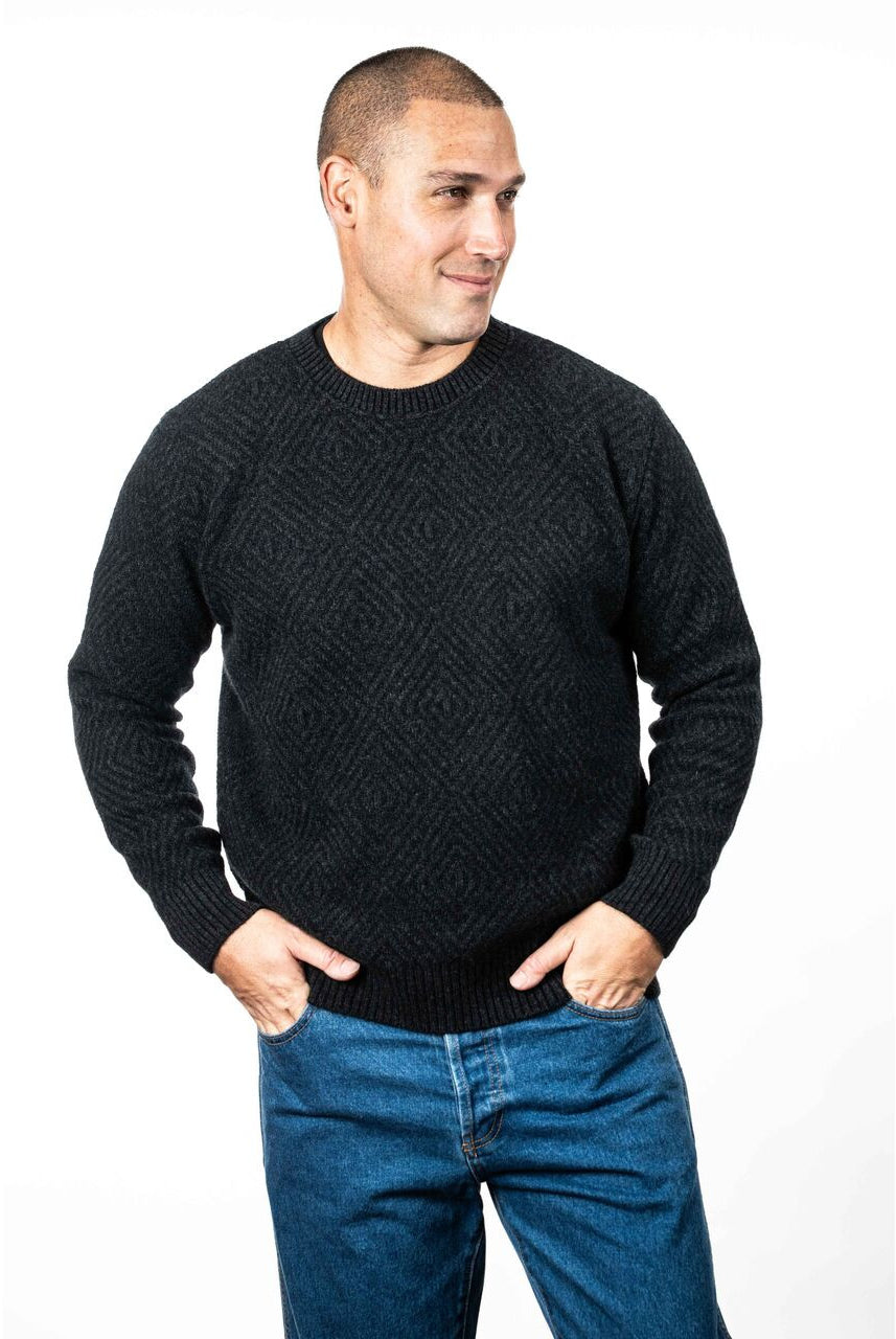 Koru - Merino & Possum Diamond Plated Crew (KO880)Charcoal/Black