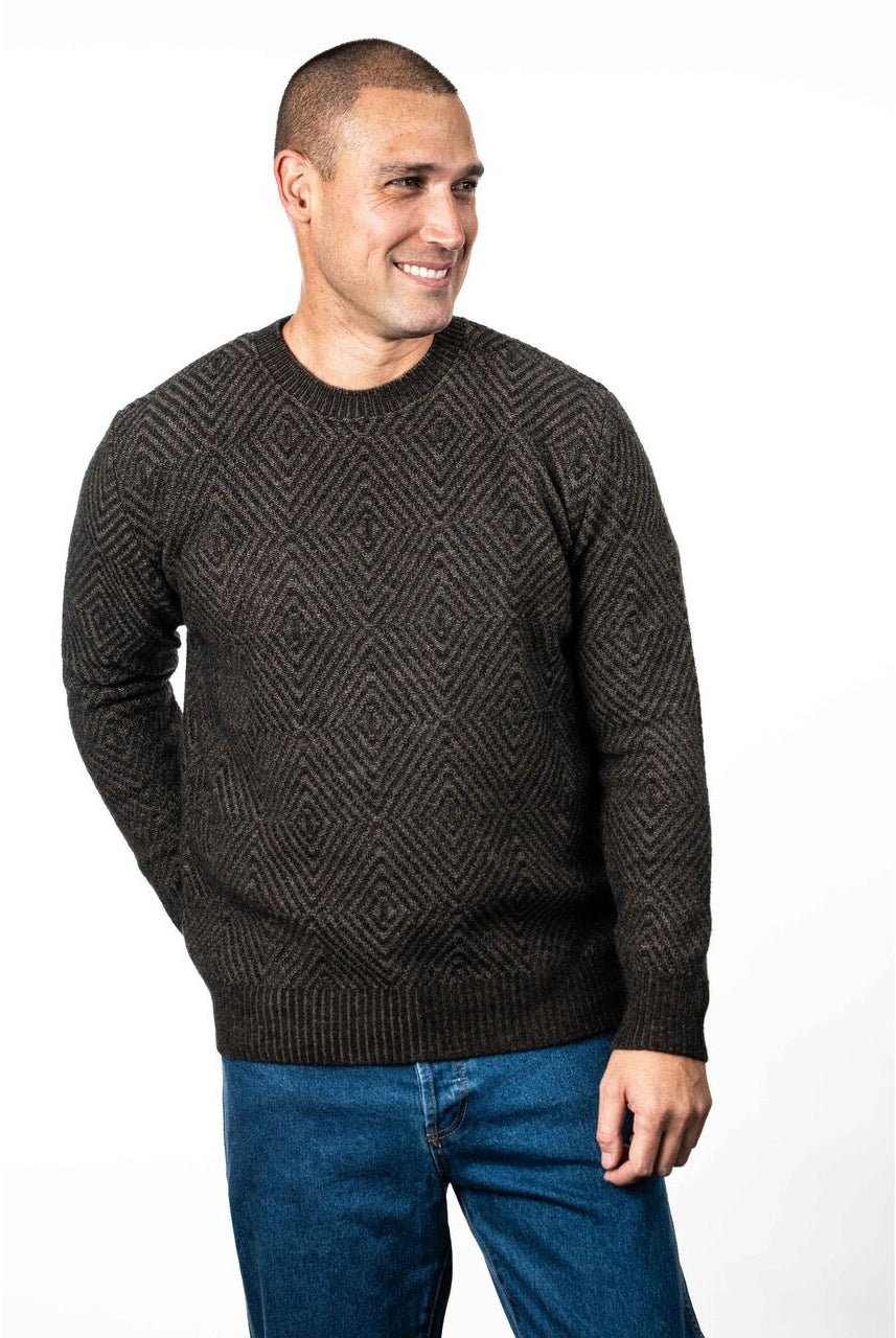 Koru - Merino & Possum Diamond Plated Crew (KO880)Espresso/Suede