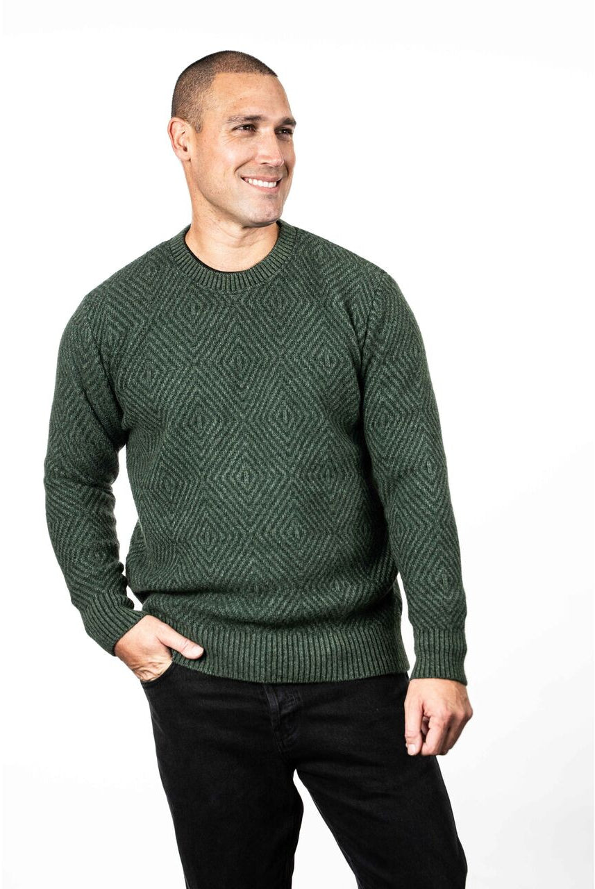 Koru - Merino & Possum Diamond Plated Crew (KO880)Moss/Dark Green