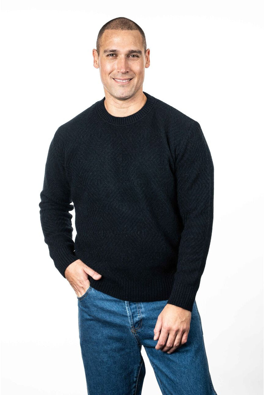 Koru - Merino & Possum Diamond Plated Crew (KO880)Navy/Black