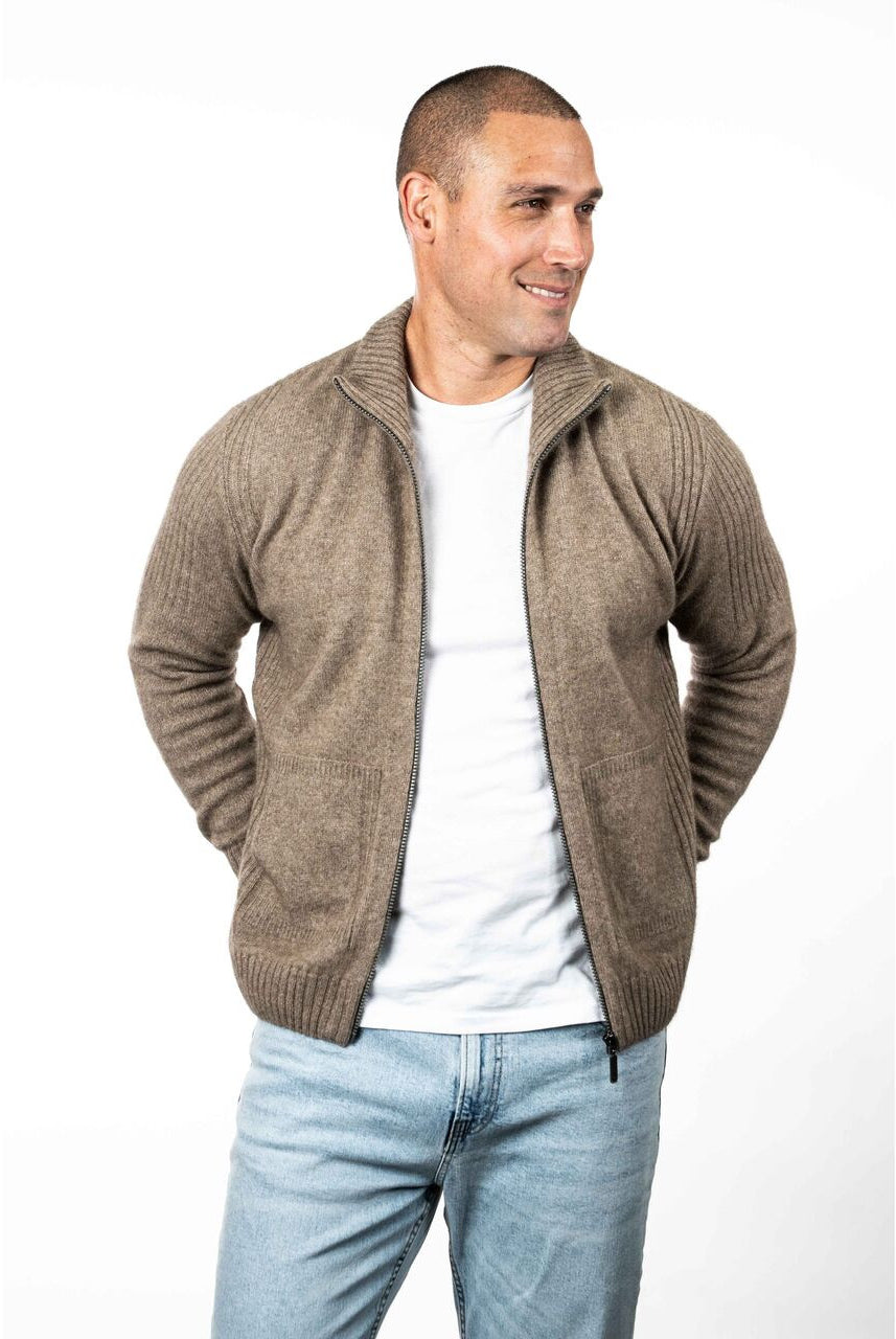 Koru - Merino & Possum Men's Rib Detail Jacket (KO882)Mocha
