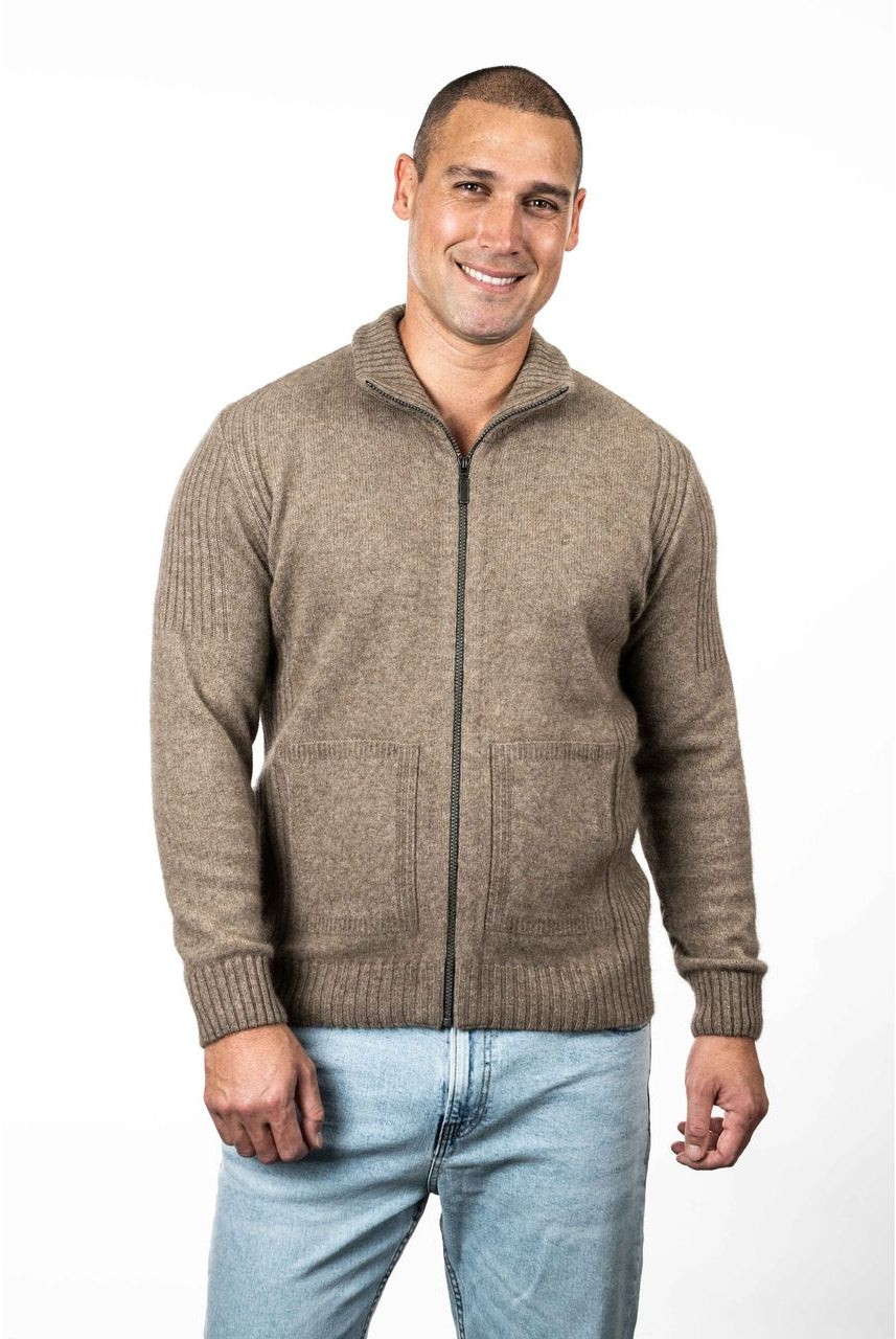 Koru - Merino & Possum Men's Rib Detail Jacket (KO882)Mocha