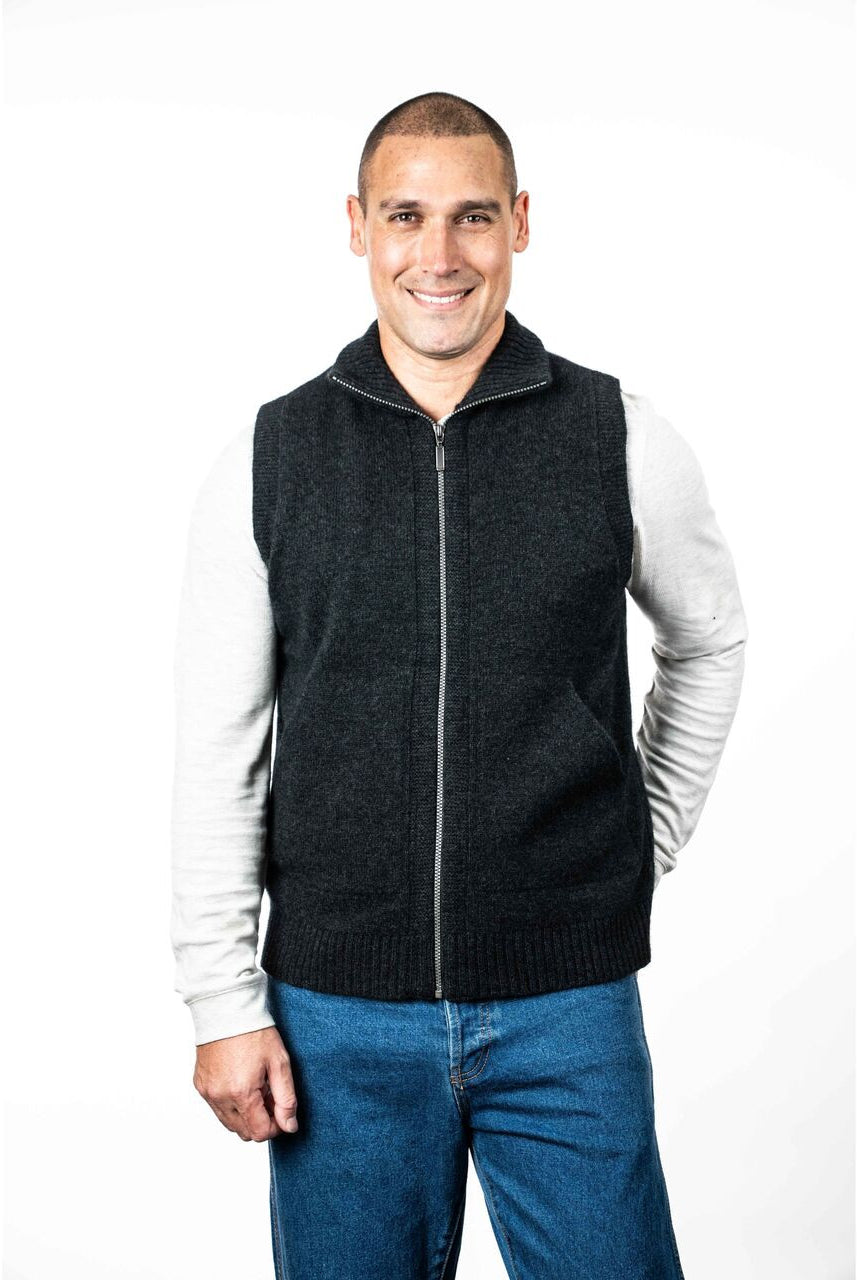 Koru - Merino & Possum Zip Vest Charcoal