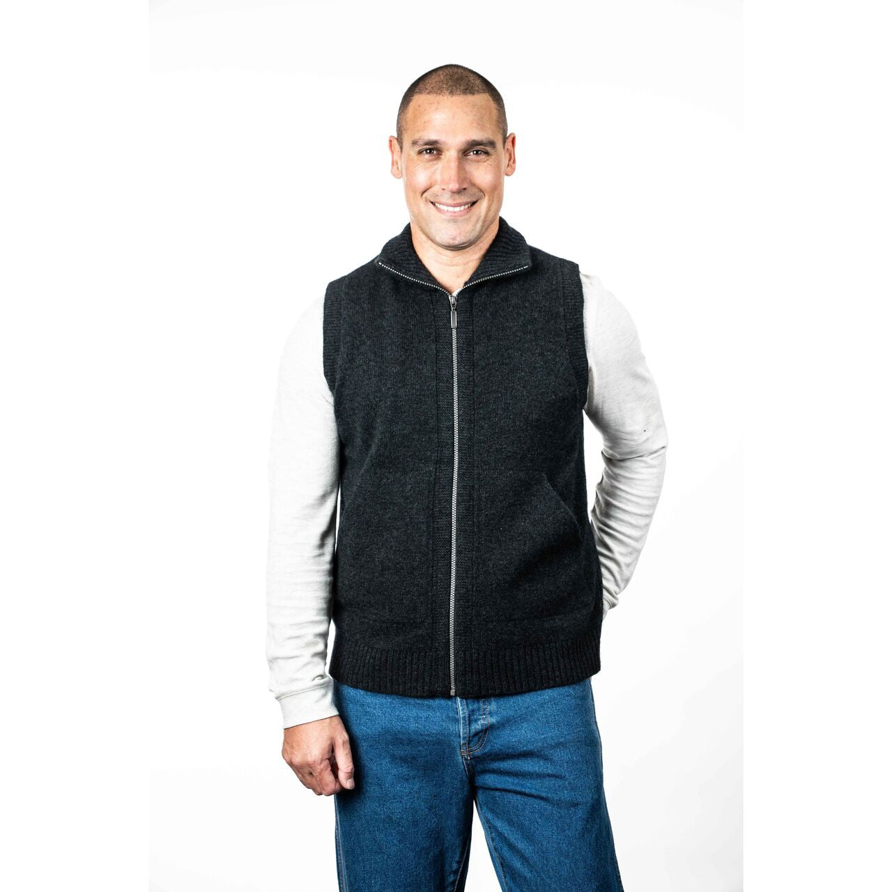 Koru - Merino & Possum Zip Vest Charcoal