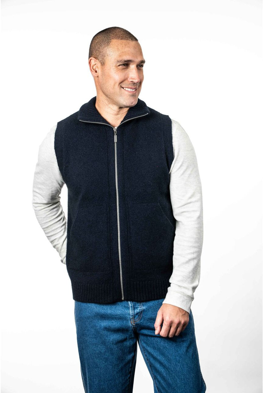 Koru - Merino & Possum Zip Vest Navy