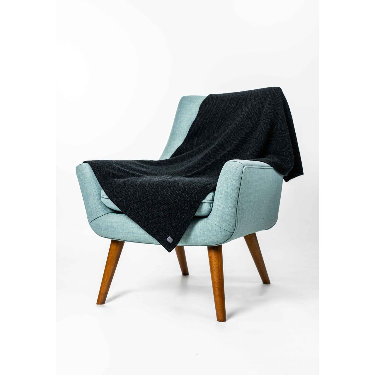 Koru - Merino & Possum Plated Herringbone Throw (KO966)Charcoal/Black