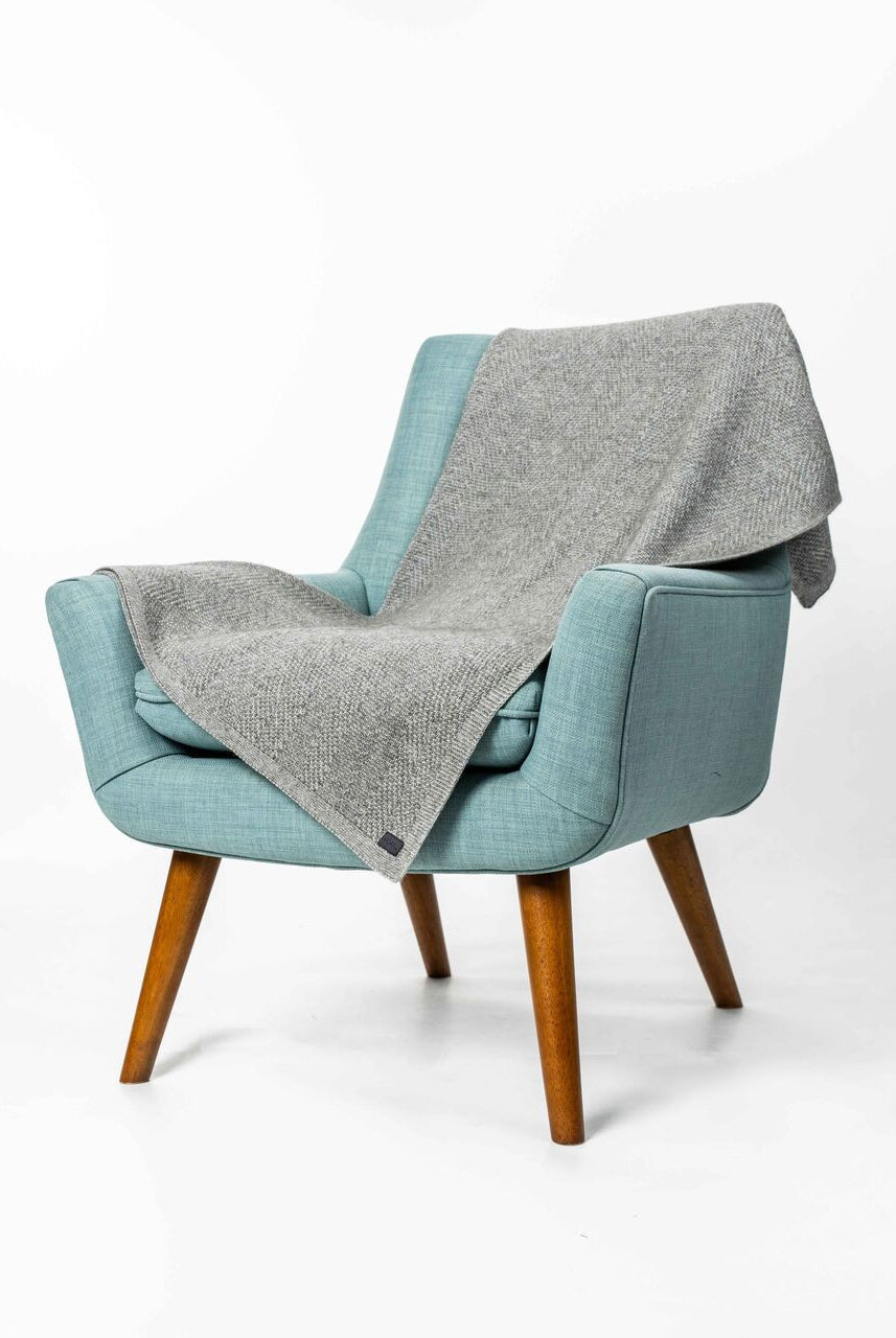 Koru - Merino & Possum Plated Herringbone Throw (KO966)Mist/Natural
