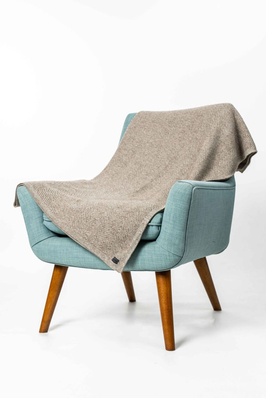 Koru - Merino & Possum Plated Herringbone Throw (KO966)Mocha/Oatmeal
