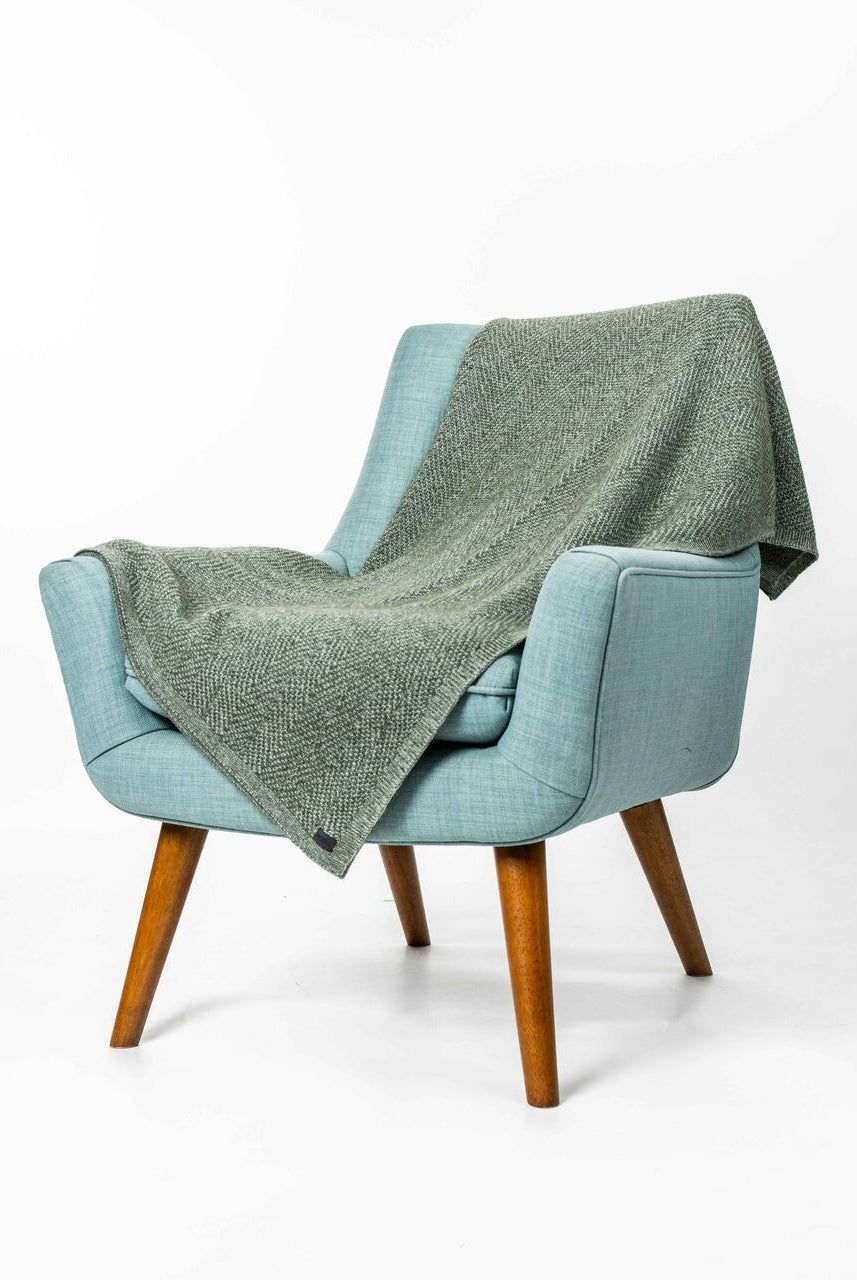 Koru - Merino & Possum Plated Herringbone Throw (KO966)Moss/Natural