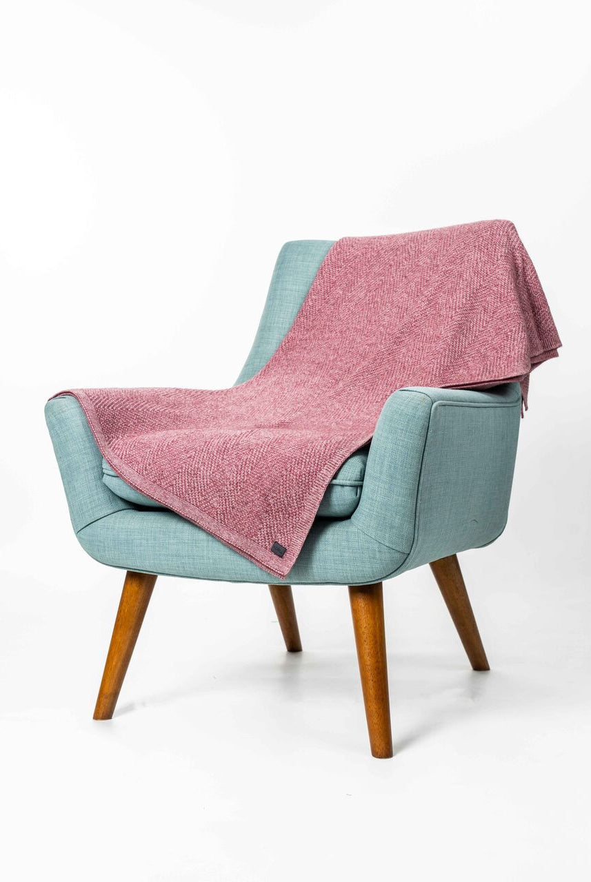 Koru - Merino & Possum Plated Herringbone Throw (KO966)Rose/Natural