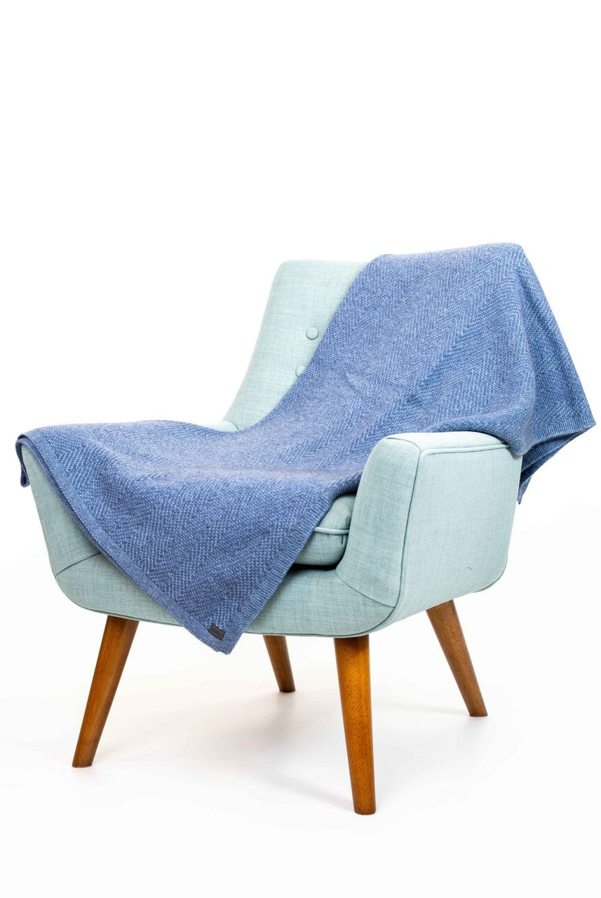 Koru - Merino & Possum Plated Herringbone Throw (KO966)Periwinkle/Sky