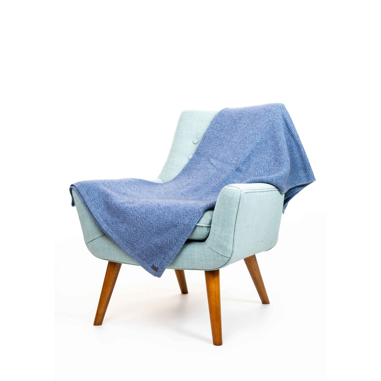 Koru - Merino & Possum Plated Herringbone Throw (KO966)Periwinkle/Sky