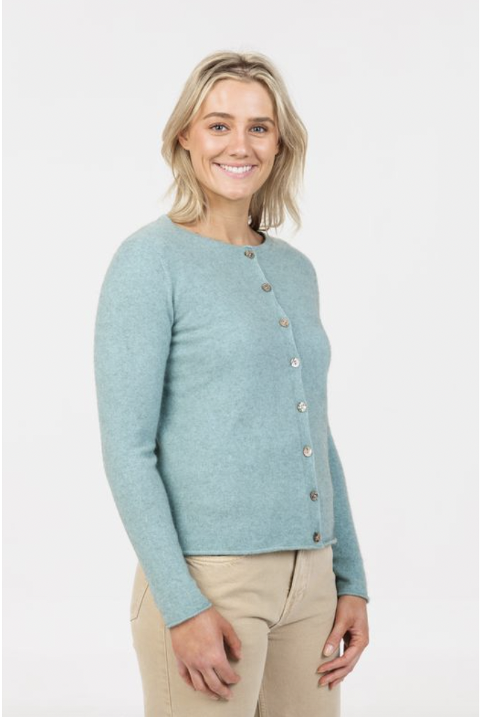 Native World - Merino & Possum Paua Shell Cardigan (NB872)Topaz