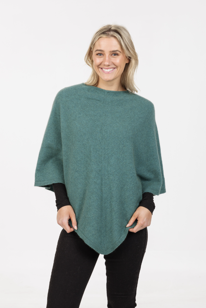 Native World - Merino & Possum Poncho (NB698)Mist