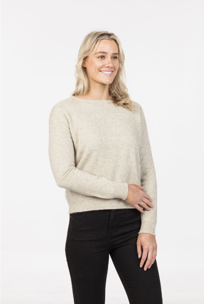 Native World - Merino & Possum Classic Crop Sweater (NB870) Natural.