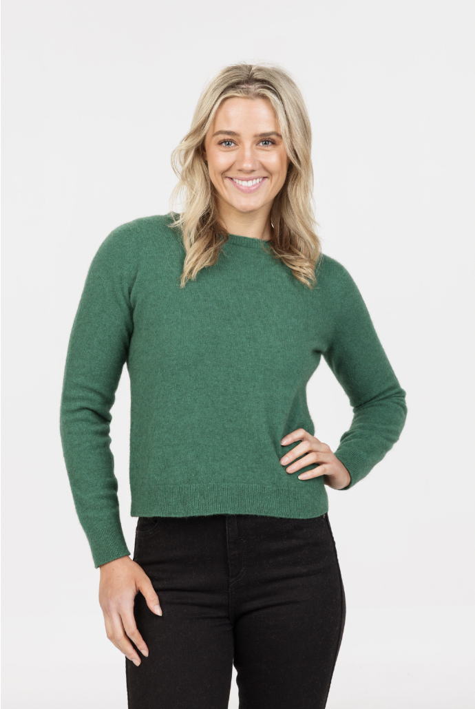 Native World - Merino & Possum Classic Crop Sweater (NB870) Deep Sage