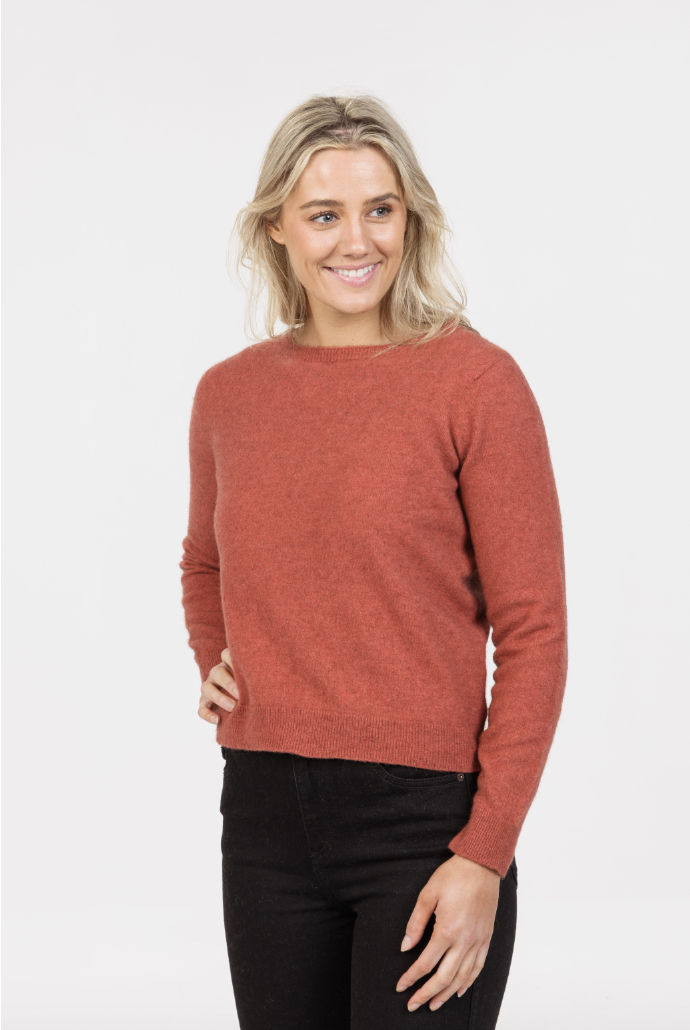 Native World - Merino & Possum Classic Crop Sweater (NB870) Rosewood