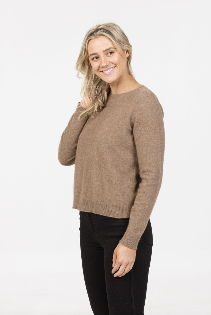 Native World - Merino & Possum Classic Crop Sweater (NB870) Mink.