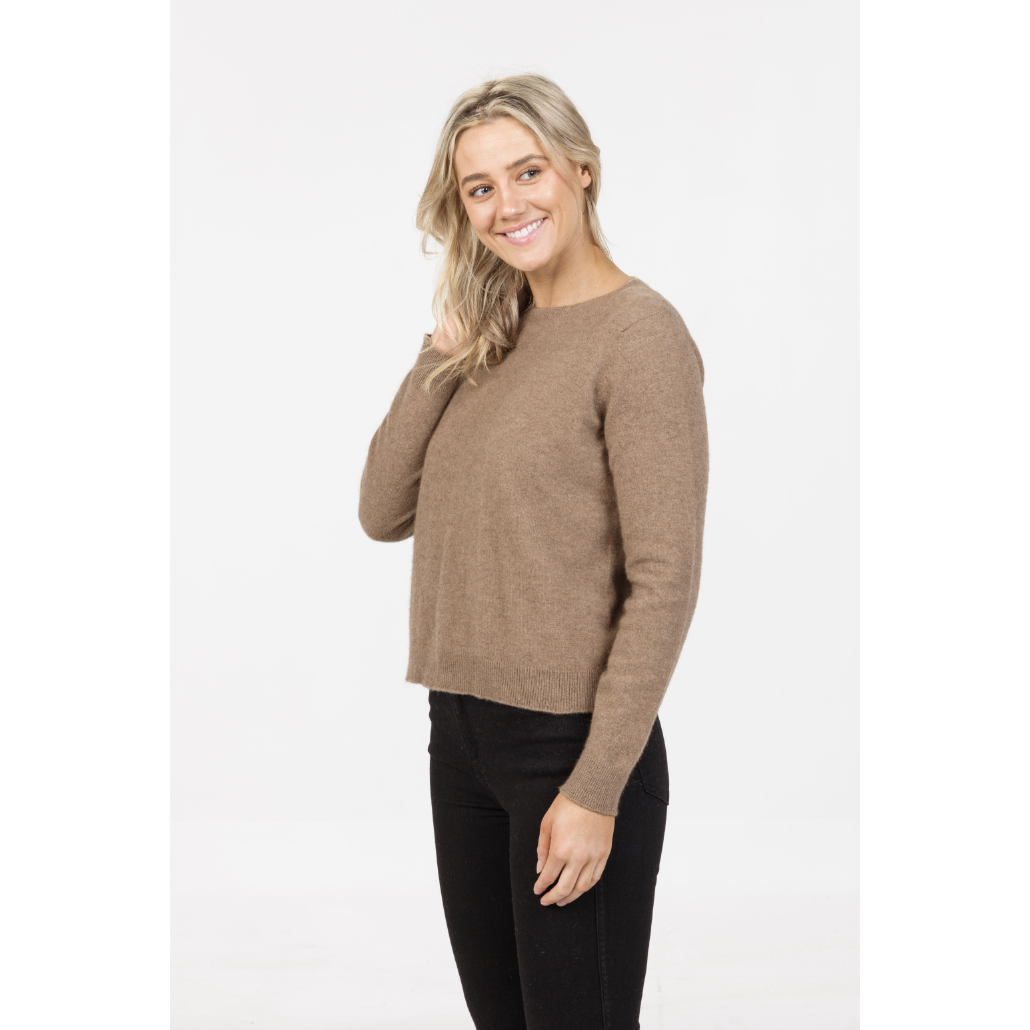 Native World - Merino & Possum Classic Crop Sweater (NB870) Mink.