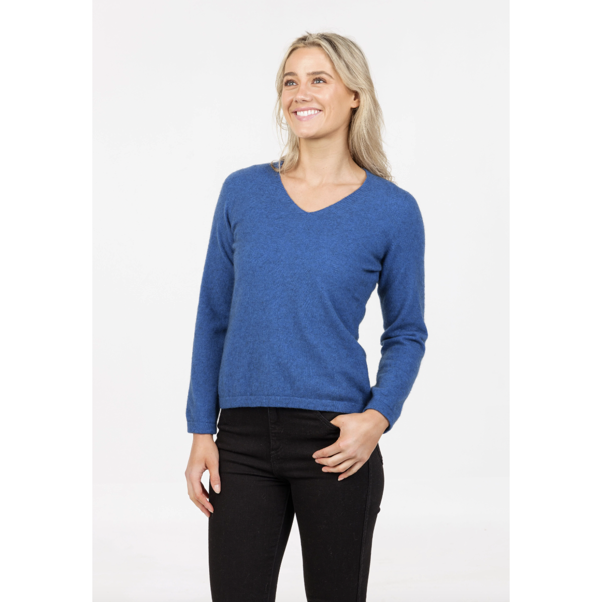Native World - Merino & Possum Vee Plain Sweater (NB396)Cornflower