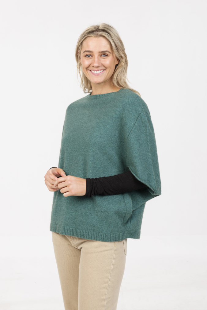 Native World - Merino & Possum Split Sleeve Poncho (NB868)Mist