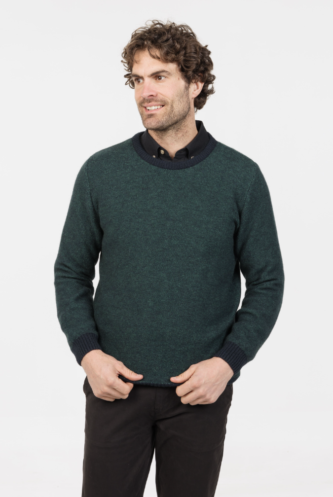 Native World - Merino & Possum Mens Textured Crew (NE428) Deep Sage.
