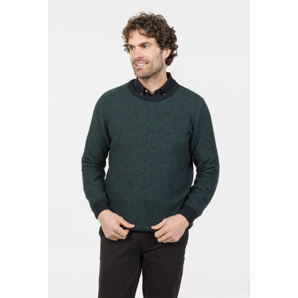 Native World - Merino & Possum Mens Textured Crew (NE428) Deep Sage.