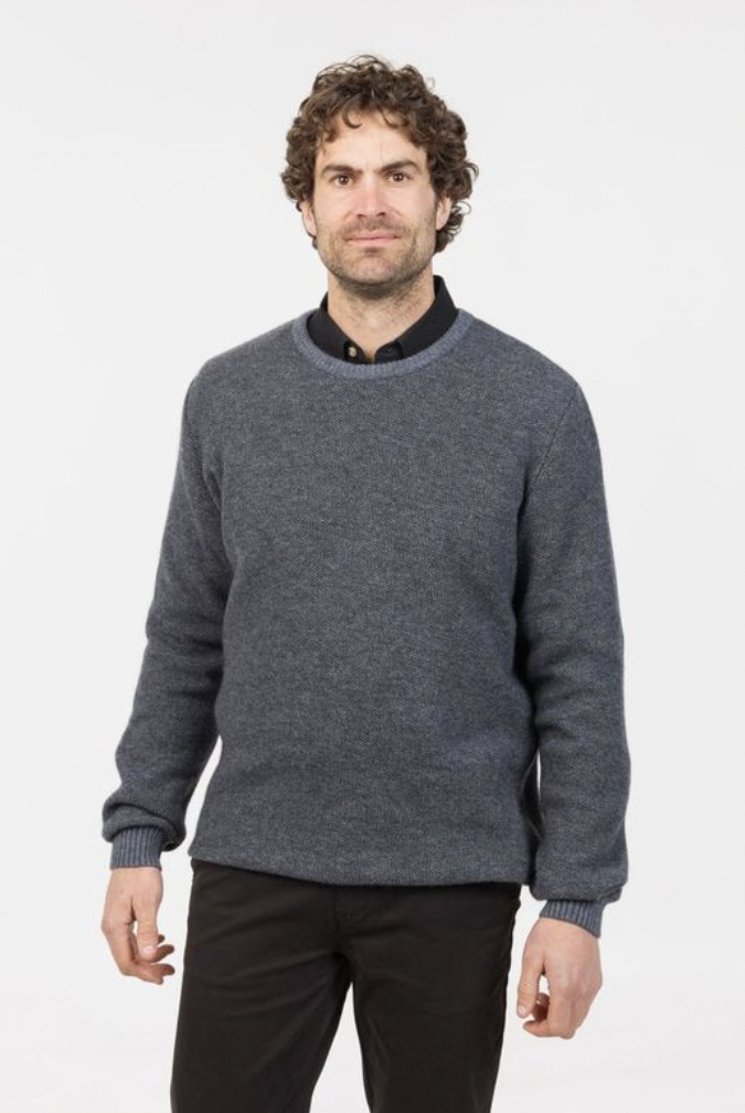 Native World - Merino & Possum Mens Textured Crew (NE428) Sky